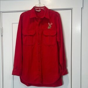 Cabela's VINTAGE Red Men's Casual Button Down Shirt with embroidered deer.